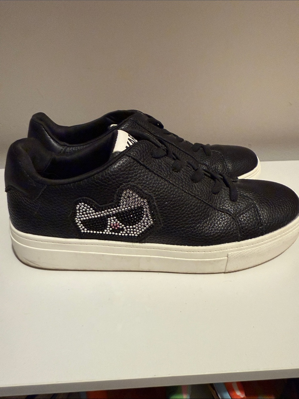 Karl Lagerfeld Black Leather Low-Top Sneakers with White Platform